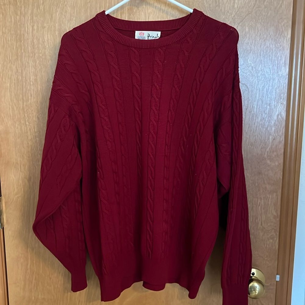 Vintage Pringle of Scotland Women's Red Cable Knit Sweater Large